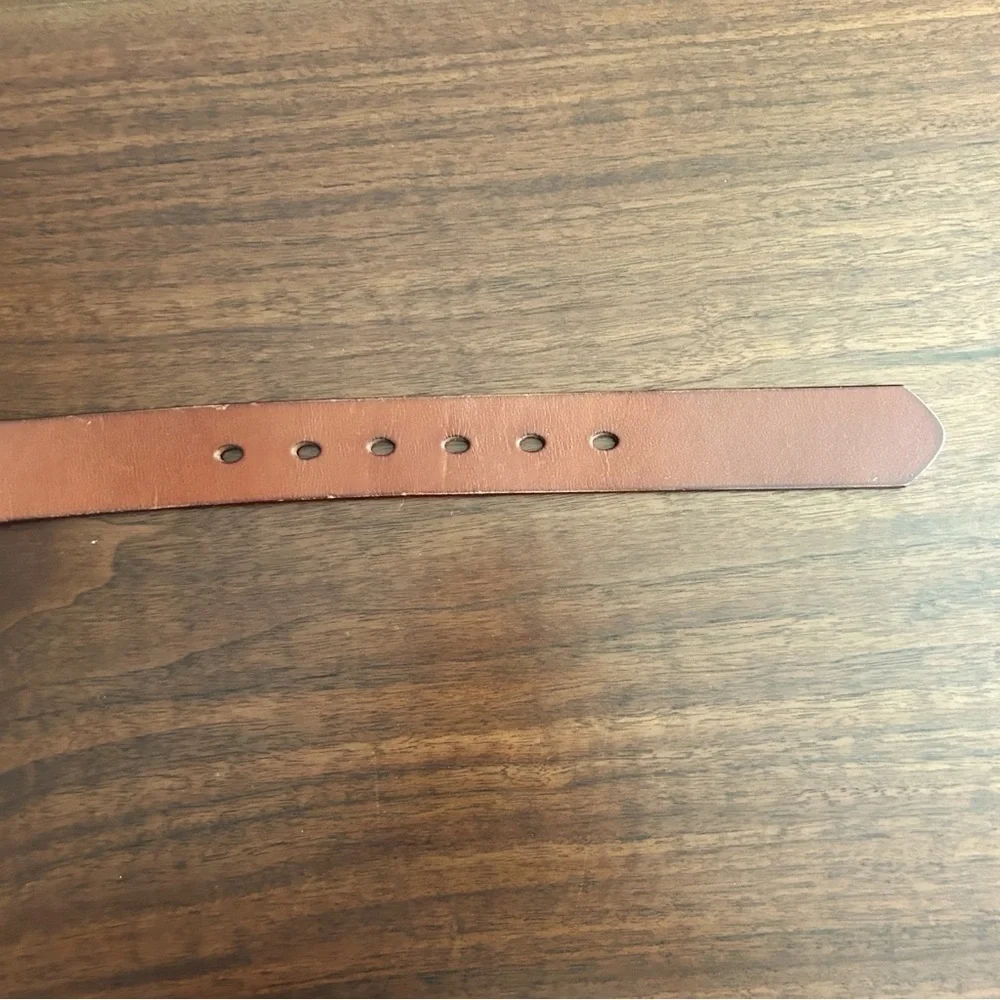Bullko Brown Leather Belt Silver Buckle Size